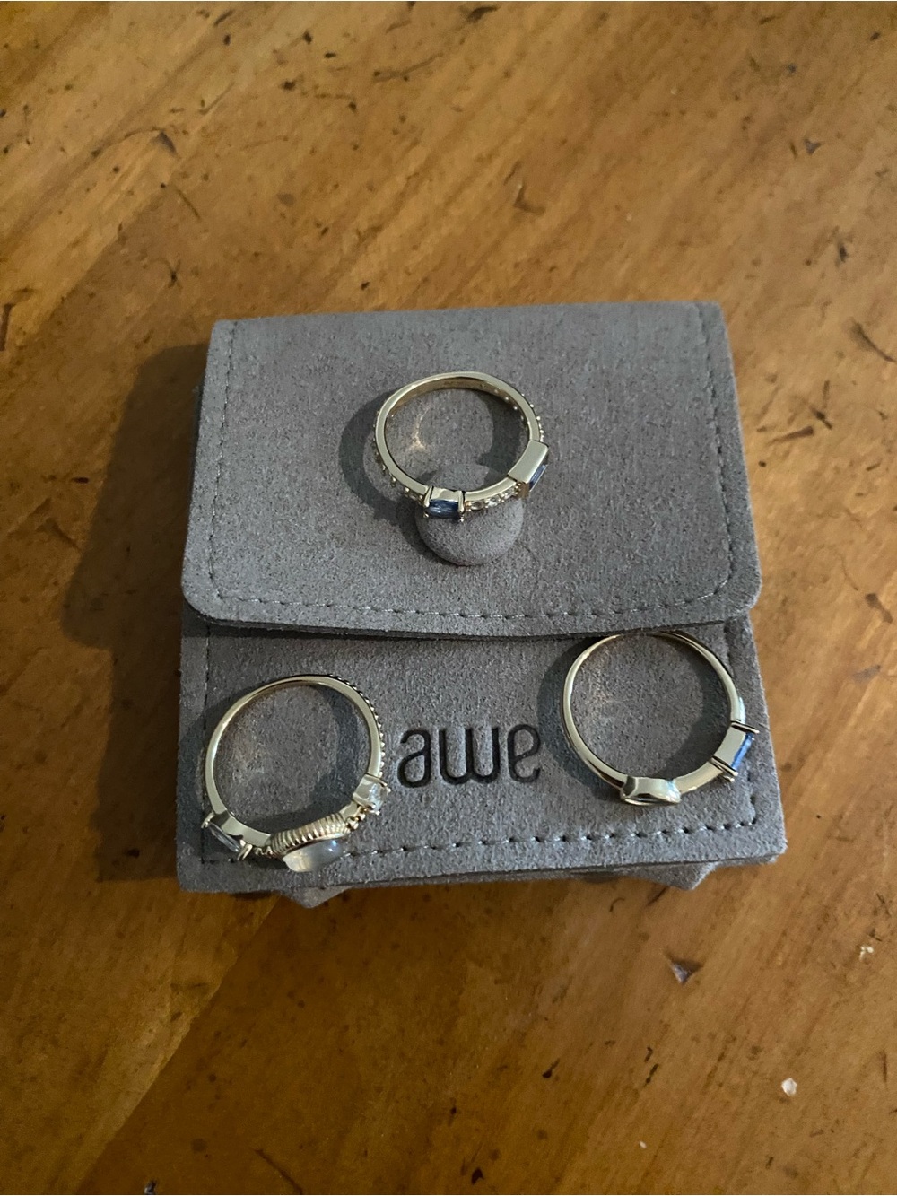 AWE Inspired Oracle Stacking Ring Set - Gold with Blue and Pearl Stones - Picture 3 of 7